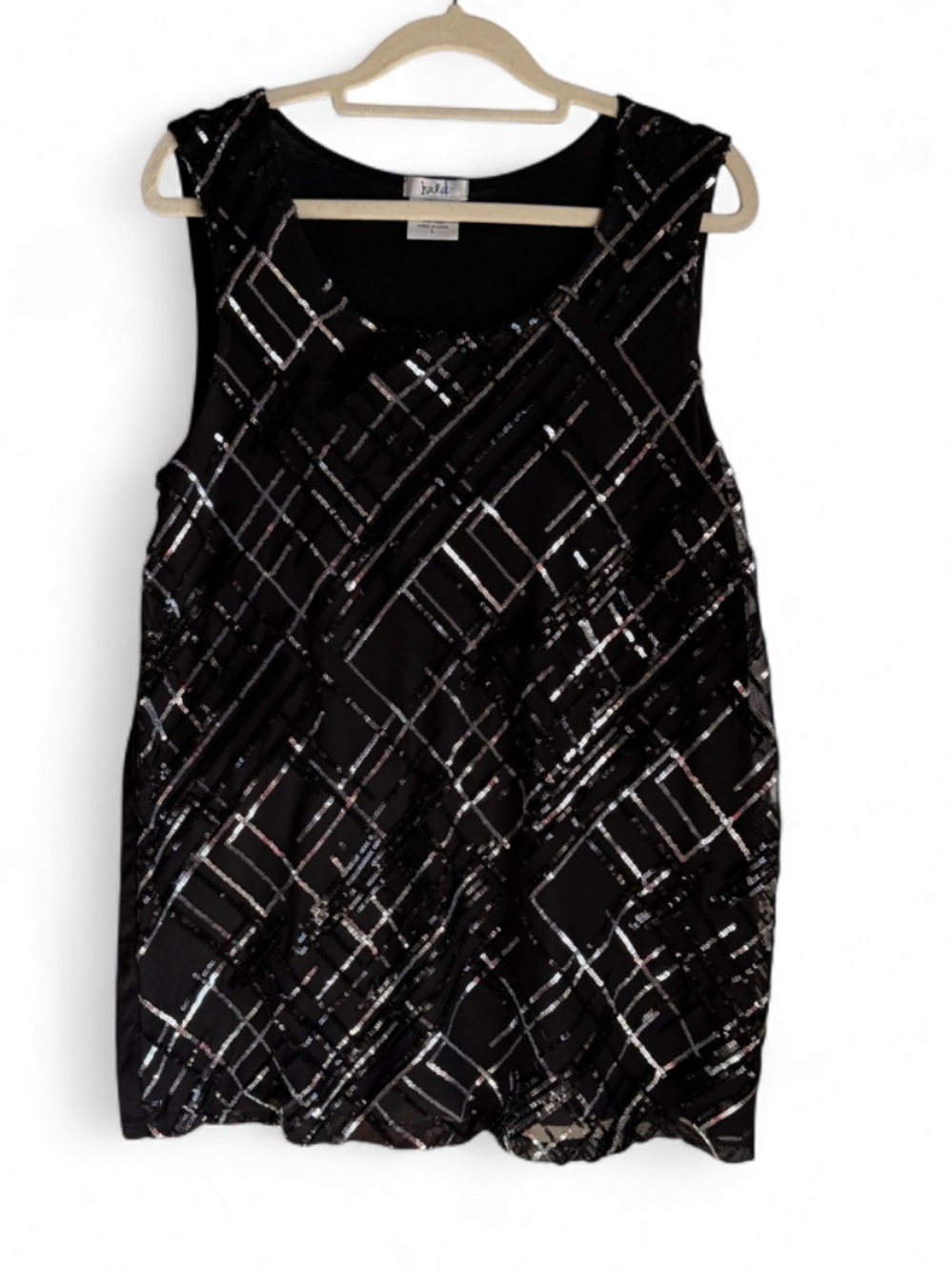 Isela Sleeveless Black Sequin Grid Shift Dress